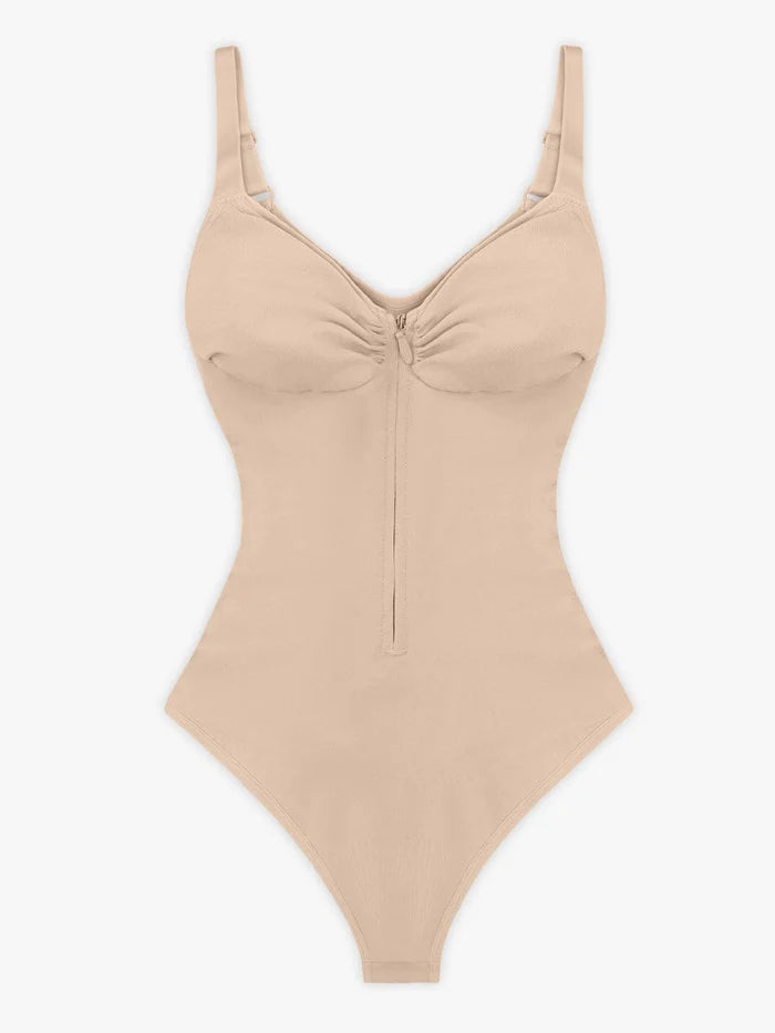 Deep Contour Seamless Thong Bodysuit with Front Zipper