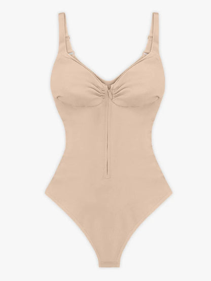 Deep Contour Seamless Thong Bodysuit with Front Zipper