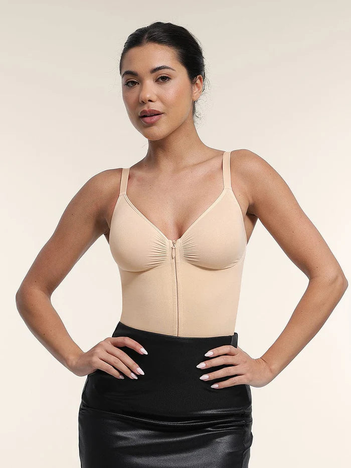 Deep Contour Seamless Thong Bodysuit with Front Zipper