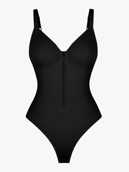 Deep Contour Seamless Thong Bodysuit with Front Zipper